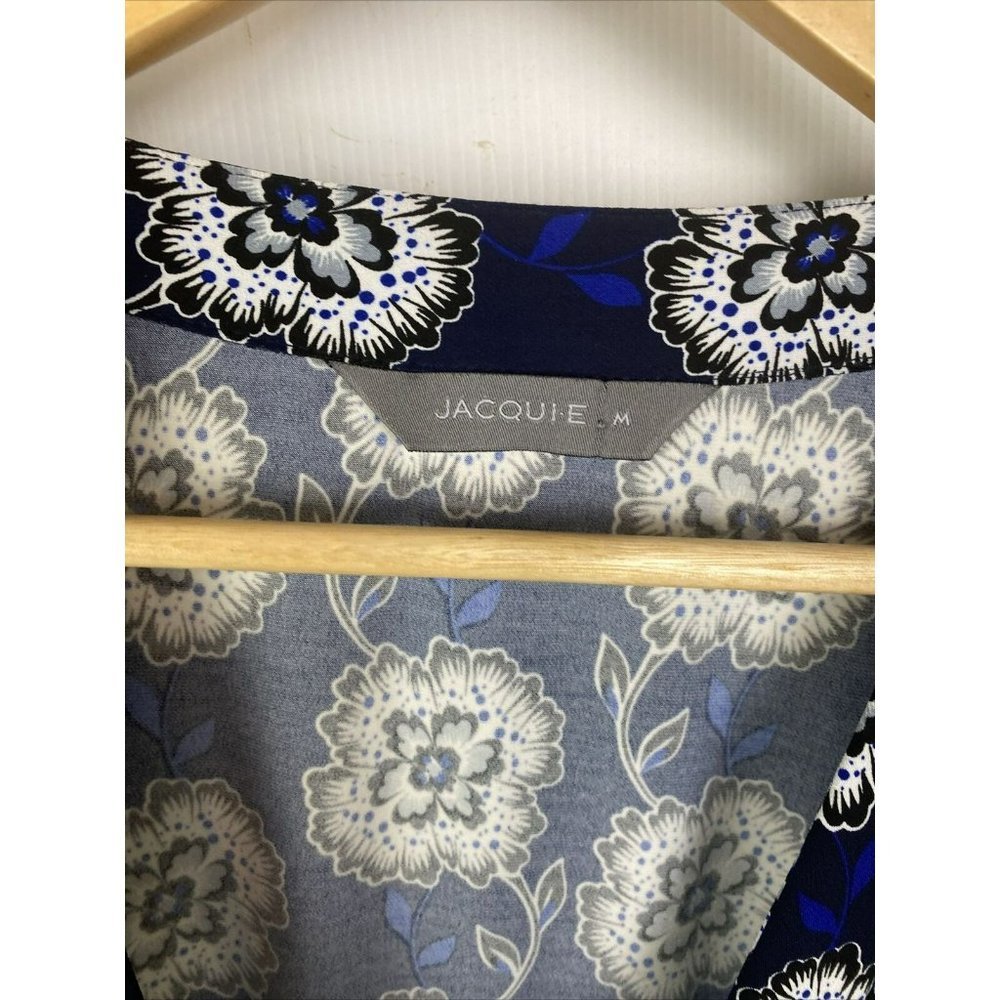 Jacqui E Size M Women's Wrap Dress Blue Floral Sleeveless - Picture 5 of 7
